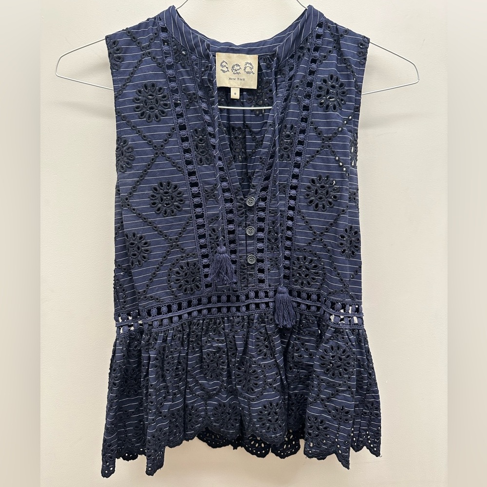 Navy floral peplum tank top by Sea New York.